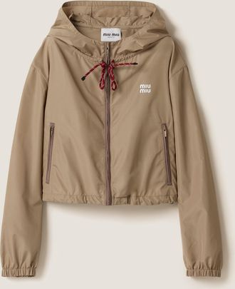 Miu Miu Technical Fabric Blouson Jacket, Woman, Clay Grey, Size 36