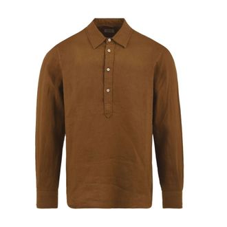 Aspesi Linnen overhemd met Franse kraag - Heren - Casual Overhemden - Bruin - M - Linnen - Overhemden