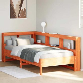 vidaXL Cama Con Estanter&iacute;a Sin Colch&oacute;n Madera Maciza Marr&oacute;n 100x200 Cm Vidaxl