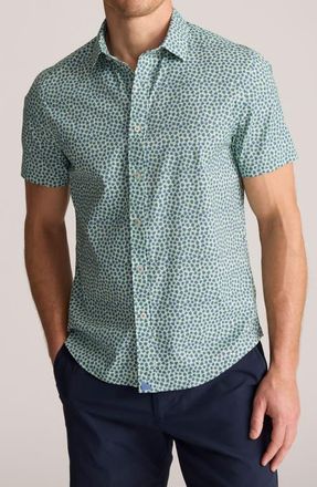 UNTUCKit Leaf Print Short Sleeve Performance Button-Up Shirt in Green at Nordstrom, Size Medium