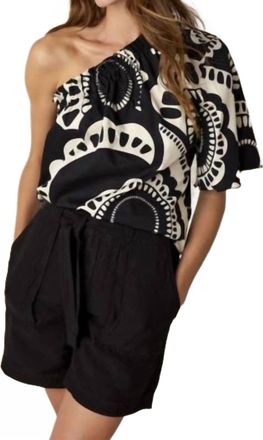 Summum One Shoulder Flower Top In Black