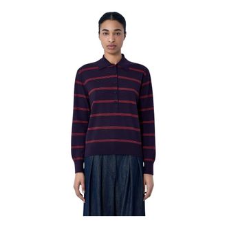 Dries Van Noten Polo Shirts, female, Purple, Size: XS Striped Knit Polo Sweater