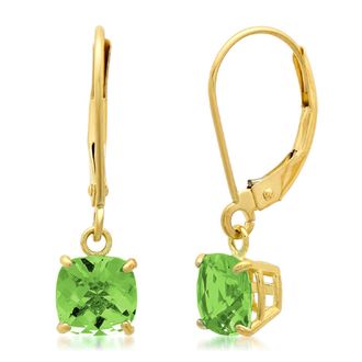 MAX + STONE Solid 10K Yellow Gold Cushion Cut Dangle Gemstone Leverback Earrings