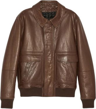 Yves Salomon Lederen Aviator Jas - Heren - Bomber jackets - Bruin - L - Leer - Jassen