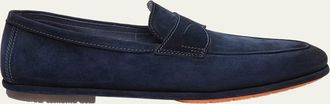 Santoni Mens Carlo Burnished Suede Driving Shoes