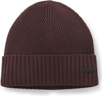 BOSS Rib-knit virgin-wool beanie with logo plaque