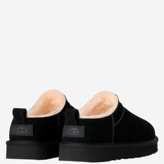 UGG Womens Mules Micro Suede Black Leather