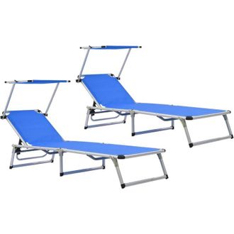 vidaXL Tumbonas Plegables Con Techo 2 Uds Aluminio Y Textilene Azul Vidaxl