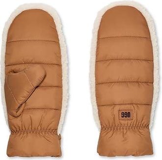 UGG Aw Uggfluff Mitten Extreme Cold Weather Womens Gloves Chestnut : SM-MD, Leather/Polyester