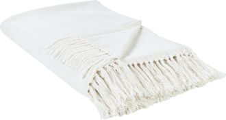 Beliani Beliani - Manta De Cama Algod&oacute;n Patr&oacute;n Chevron Con Flecos Blanco 220 X 240 Cm Ampara