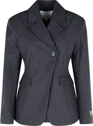 Ganni Pinstriped Black Viscose Blend Blazer