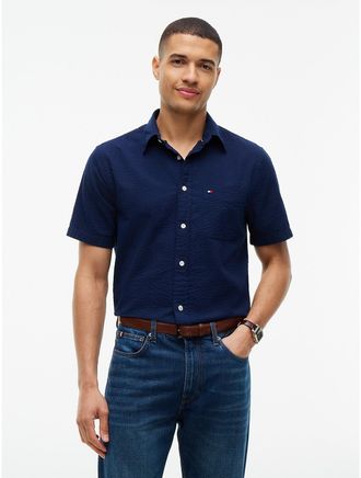 Tommy Hilfiger Mens Regular Fit Seersucker Shirt - Carbon Navy - XXL