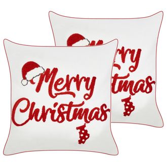 Beliani Beliani - Conjunto De 2 Cojines De Tela De Algod&oacute;n Con Motivo Navide&ntilde;o Rojo Y Blanco 45 X 45 Cm Pizzelle