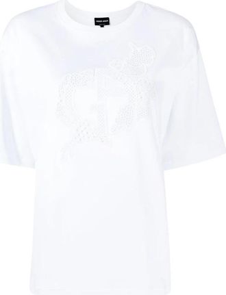 Giorgio Armani T-shirt met ronde hals - Dames - T-shirts - Wit - XS - Katoen - Tops