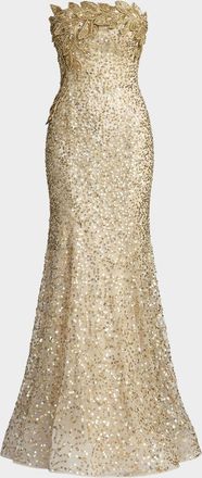Mac Duggal Beaded Mesh Strapless Trumpet Gown