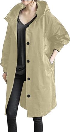 Generic long raincoat women waterproof Rain Jacket Women Waterproof Jackets with Pockets Windbreaker Camping Plus Size Long Hooded Raincoat Lightweight Trech 