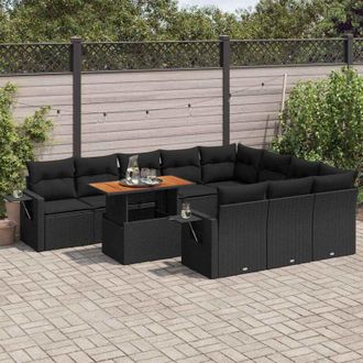 vidaXL Set De Sof&aacute;s De Jard&iacute;n 11 Pzas Y Cojines Rat&aacute;n Sint&eacute;tico Negro Vidaxl