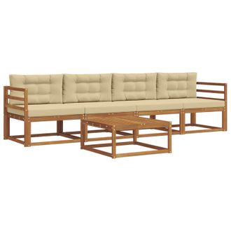 vidaXL Conjunto De Sof&aacute;s De Exterior Con Coj&iacute;n 5 Pcs Natural Y Beige Vidaxl