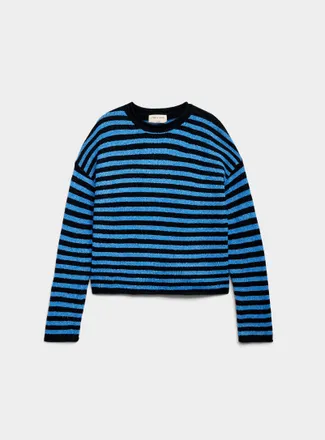 Contemporaine Womens Rolled trim striped sweater