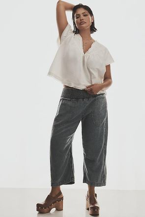 Pilcro The Reese Smocked Denim Pull-On Barrel Pants