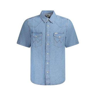 Wrangler Short Sleeve Western Shirt - Heren - Korte mouwen Overhemden - Blauw - S - Katoen - Overhemden