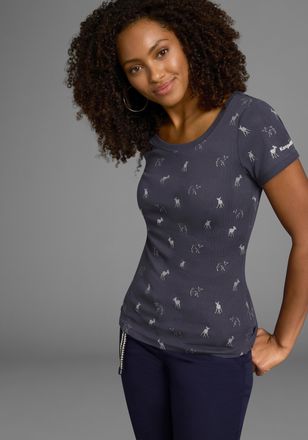 Kangaroos T-Shirt KANGAROOS, Damen, Gr. 32/34, blau (marine), Rippware, Obermaterial: 100% Baumwolle, unifarben, sehr figurbetont h&uuml;ftbedeckend, Rundhals, einge