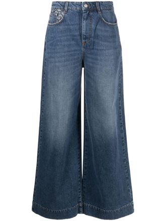 Stella McCartney logo-print wide-leg jeans - women - Cotton/Cotton/Polyester/Polyester/Viscose/Polyurethane Resin - 27 - Blue