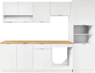 Vente-Unique Set Cucina Completo + Colonna Bianco E Naturale - Carmeo