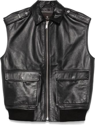 Anine Bing Zwarte leren vest met ritssluiting - Dames - Bodywarmers - Zwart - S - Jassen