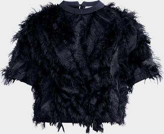 Brunello Cucinelli Short-Sleeve Fringe Fil Coupé Jacquard Blouse