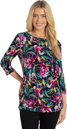 Klass Garden Print Ruched Tunic Top - Navy/Pink - L