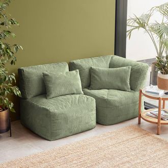 Icon Brand 2pcs Noa Bean Bag, 1x Corner, 1x Recliner, Jumbo Cord in Green