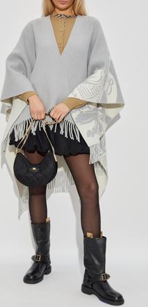 Burberry Poncho With Fringes, Womens, Grey