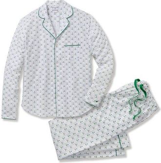 Petite Plume Fairway Stripe Woven Cotton Twill Classic Pajama Set in White at Nordstrom, Size X-Small