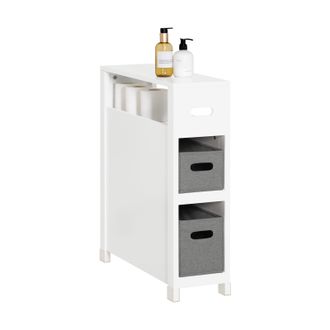 SoBuy Mueble De Ba&ntilde;o Con 2 Cestos Armario Multifuncional De Almacenaje Para Ba&ntilde;o Con 1 Estante 60 X 20 X 70 Blanco Bzr83-w Sobuy Es