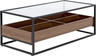 Beliani Beliani - Modern Coffee Table Glass Tabletop Storage Function Metal Frame Dark Wood 110 x 55 cm Waco