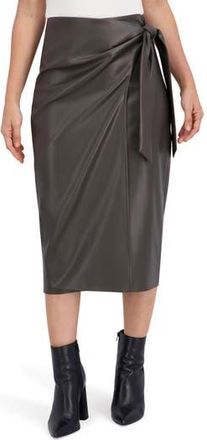 Ookie & Lala Supersoft Faux Leather Side Tie Midi Skirt in Olive at Nordstrom Rack, Size X-Large