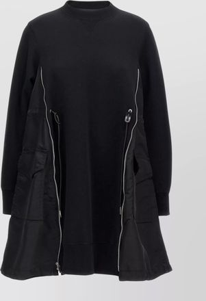sacai cotton blend long sleeve crew neck mini dress