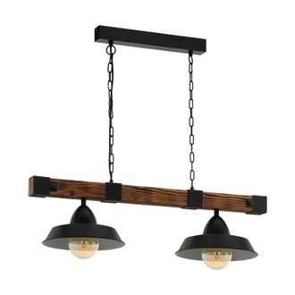 Loops Hanging Ceiling Pendant Light Black & Rustic Wood 2 Bulb Kitchen Island Dining
