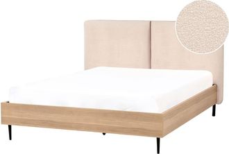 Beliani Cama matrimonial de tejido beige 140x200