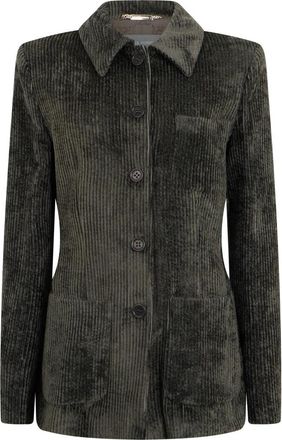 Alberta Ferretti Fluwelen Jas met Knopen - Dames - Blazers - Grijs - L - Leer - Jassen