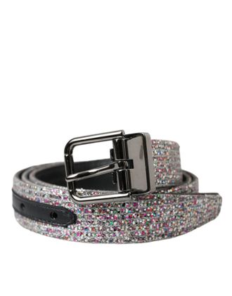 Dolce & Gabbana Mens Multicolor Glitter Belt Bel9190 - Light Grey Leather - Size 90 cm