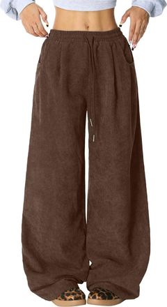 Generic Womens Corduroy Trousers Button Mid Rise Wide Leg Corduroy Trousers Comfy Loose Cord Palazzo Pants Trendy Fall Winter Business Casual Office Work Pant