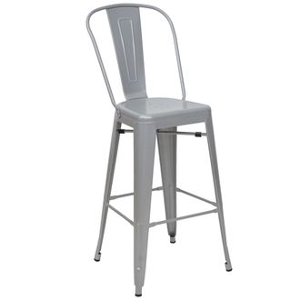 Hhg Hhg - Taburete De Bar 866, Taburete De Bar Taburete Con Respaldo, Metal Dise&ntilde;o Industrial, Gris
