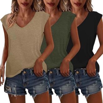 Generic Summer Tops for Women UK Cap Sleeve V Neck Ladies T Shirts Casual Going Out Neon Blouses (3pcs - 06, XL)