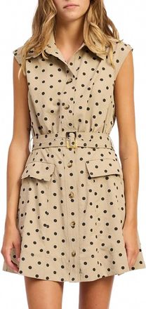 En Saison Womens Collared Belted Mini Trench Dress In Tan Black Polka Dots