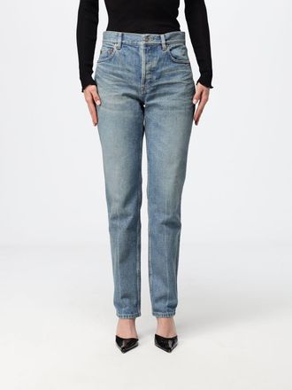 Saint Laurent Jeans skinny a vita media in denim di cotone blu a cinque tasche