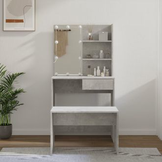 vidaXL Vidaxl - Juego De Tocador Con Led Madera Contrachapada Blanco Brillante