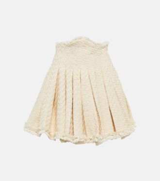 Balmain Cotton-blend tweed pleated skirt