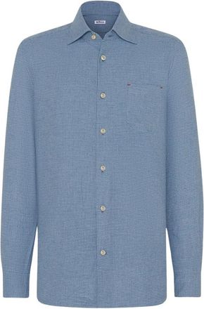 Kiton Nerano Houndstooth Flannel Shirt - Heren - Casual Overhemden - Blauw - 3XL - Katoen - Overhemden
